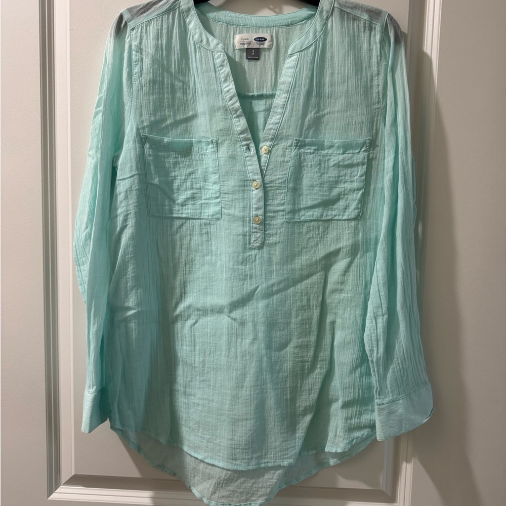 Old Navy Aqua Long Sleeve Blouse